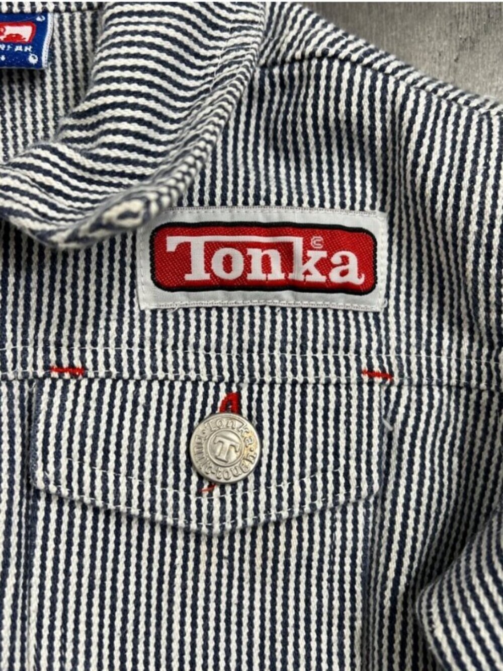 Vintage 1999 Tonka Construction Wear Hickory Stripe Denim Jacket 18M - Picture 5 of 6